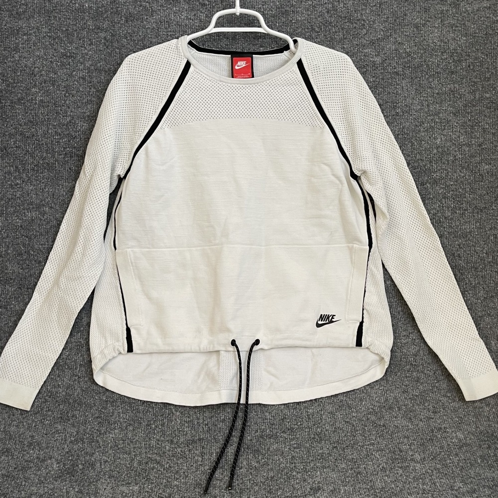 Nike Tech Knit Sweatshirt Womens L Crewneck White Mesh Sleeve Pullower 728669